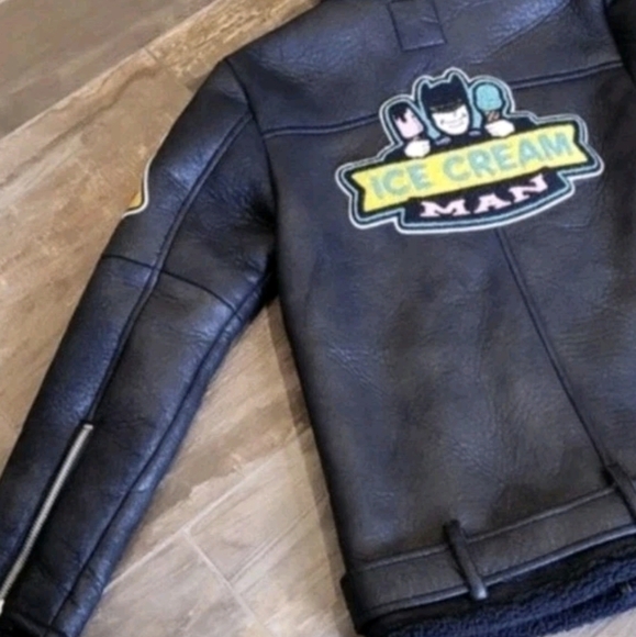 Rare Faux Leather Faux Shearling Collar & Lining Moto Punk Retro Biker Jacket, S - Picture 7 of 13